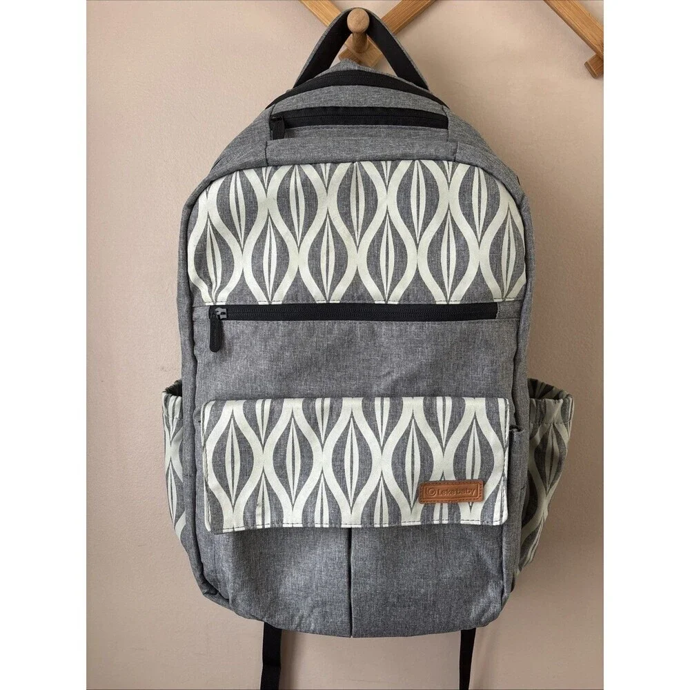 Lekebaby Diaper Bag Backpack Gray Geometric Arrow Print Baby Travel